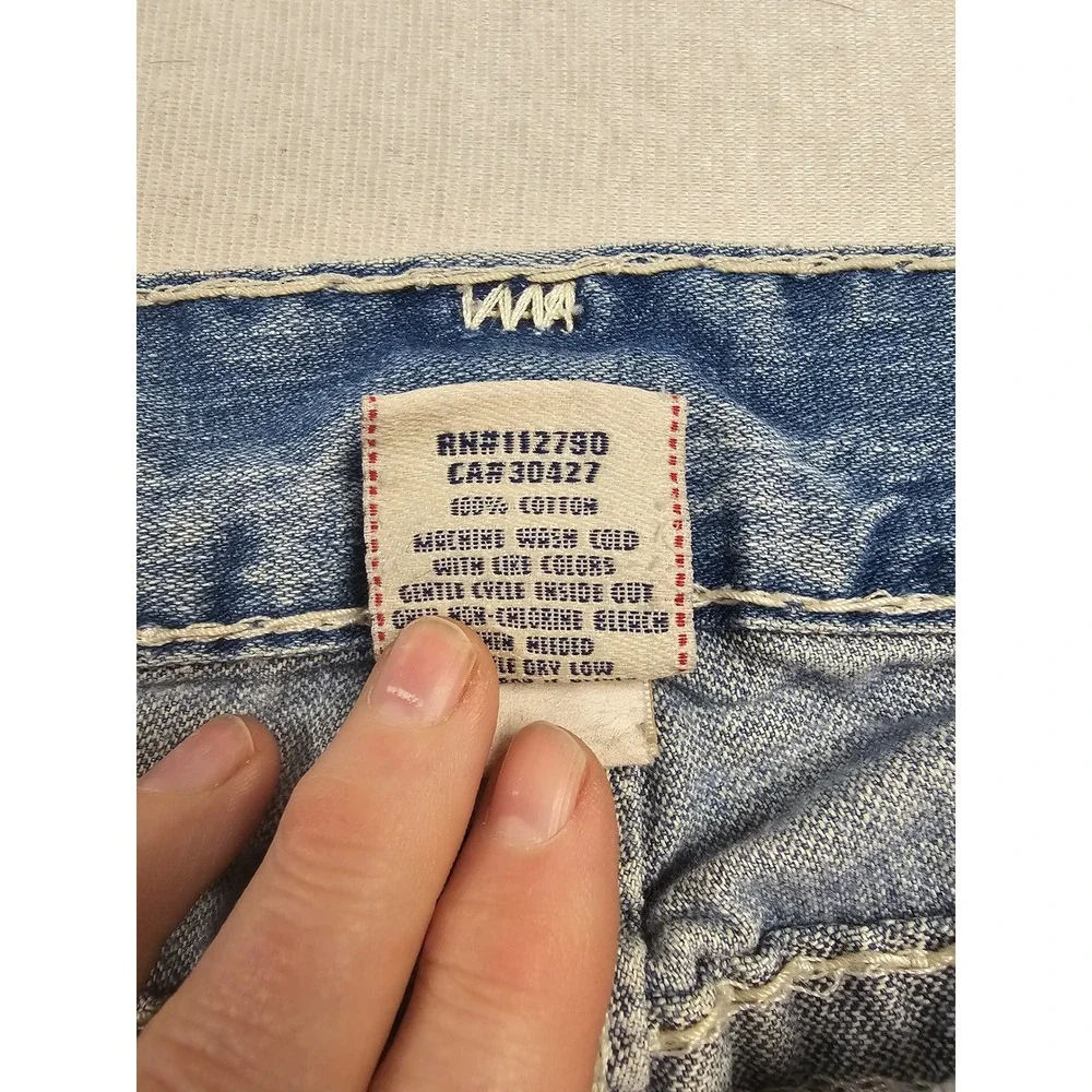 True Religion Ricky Super T Jeans Mens 36 Light Wash Straight Leg Distressed USA